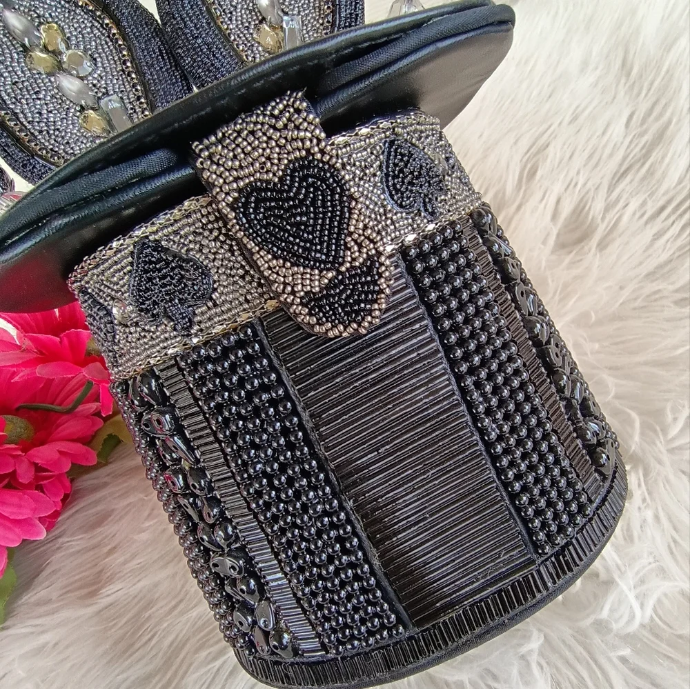 Rare Mary Frances Hocus Pocus Black Beaded Magician's Rabbit In A Hat Bucket Bag - Picture 2 of 16